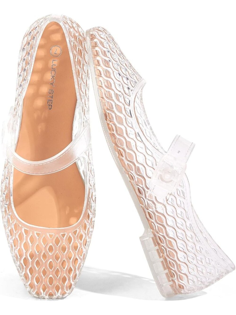 Women's Transparent Comfortable Jelly Ballet Buckle Strap Mesh Clear Sandals